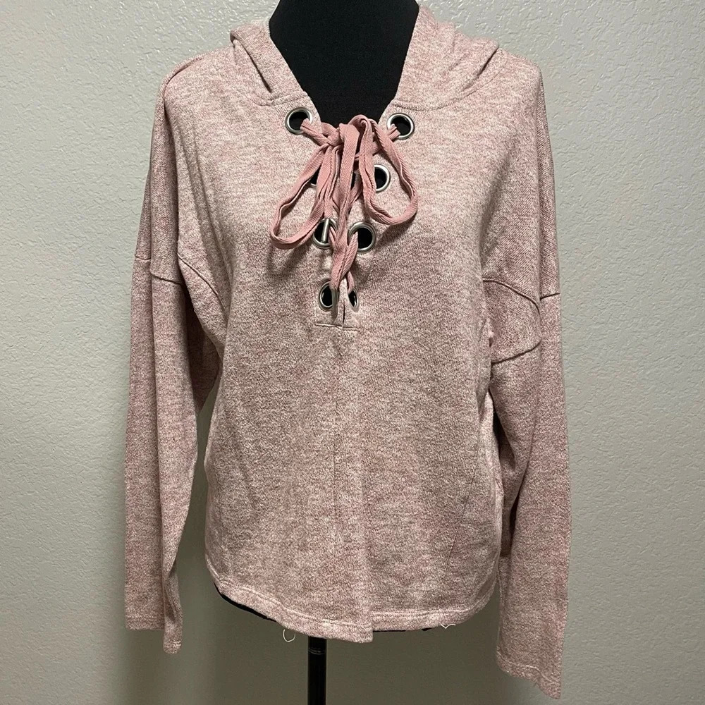 Haute Monde Lace Up Pullover Hooded Sweater MEDIUM